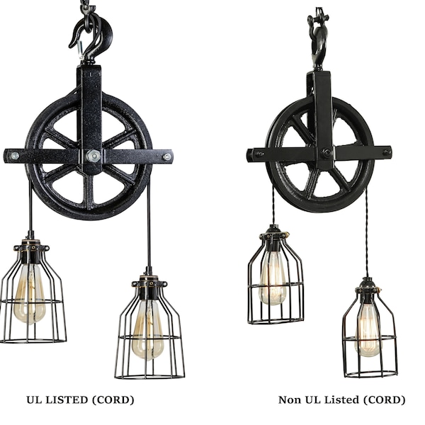 Jefferson Farmhouse Pendant Lamp - Chandelier with Pulley Light - Industrial Farmhouse Lighting