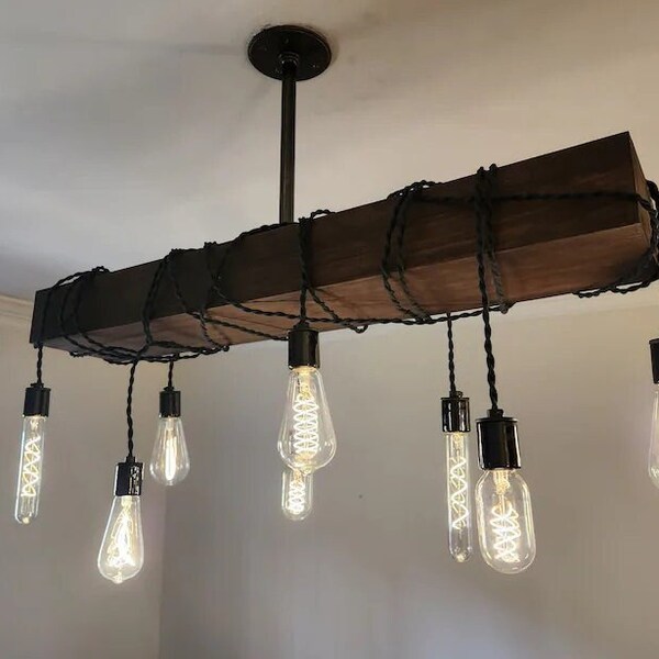Madison Rustic Chandelier Shown with Edison bulbs - Create a cozy atmosphere in your Cottage or Beach House with this Ceiling Light