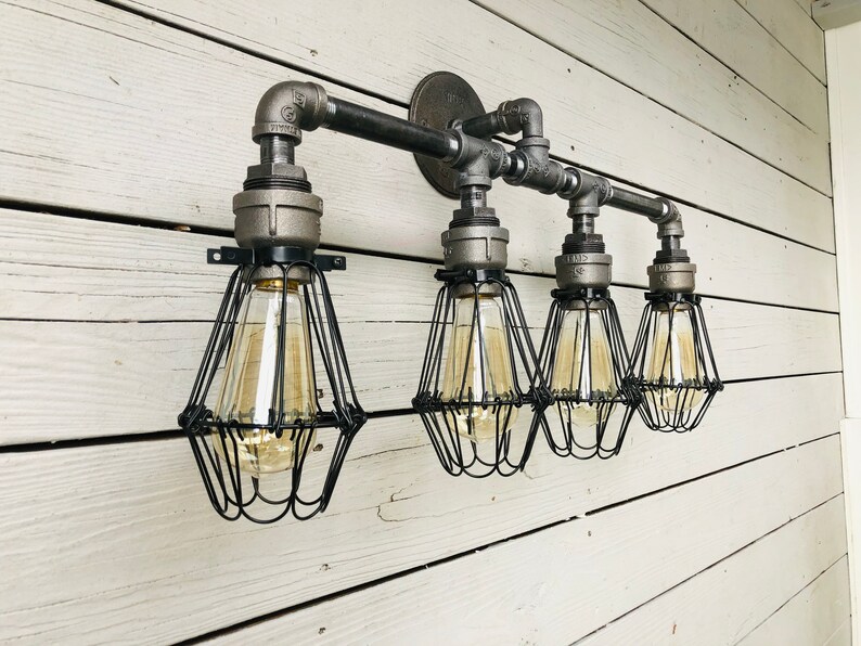 Newport Industrial Vanity Light Fixture for Bathroom Wall Steel Lights ...