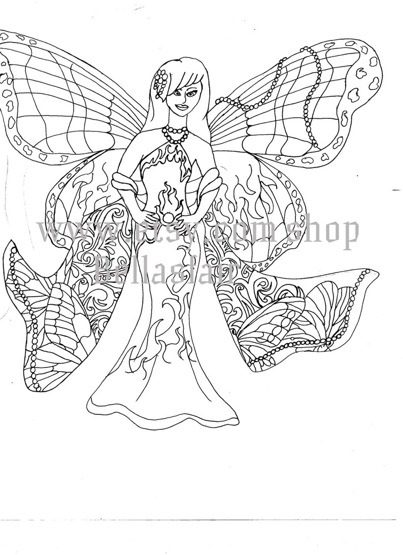 Hand Getrokken Fairy Vrouw Mythische Kleurplaten Pagina Etsy