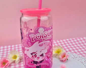 Angel Dust Poison Bottle Glass Cup | Angel Dust Glass Tumbler | 16oz with Plastic Lid and straw | Gradient Glass Cup