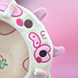 Strawberry Cow Beret: Kawaii Pastel Embroidered Wool Beret