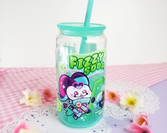 Fizzy Soda Glass Can Tumbler: Gradient 16oz Cup with Lid & Straw