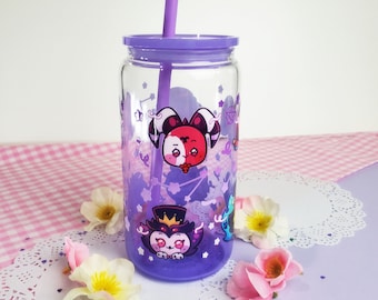Helluva Boss Glass Cup: Gradient Tinted Tumbler with Lid & Straw