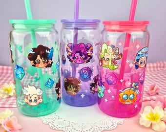 Critical Role Campaign Glass Cups | 16oz with Plastic Lid and straw | Gradient Glass Cup