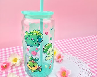 Grass Starters Glass Tumbler: Gradient 16oz Cup with Lid & Straw