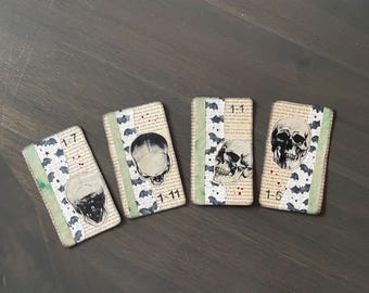 Handcrafted Recycled Gothic Skull Journal Cards Set of 4