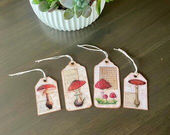 Handmade Mushroom Themed Journal Tags Set of 4