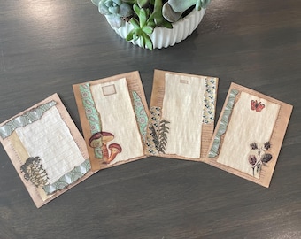 Handmade Botanical Flower Themed Journal Cards Set of 4