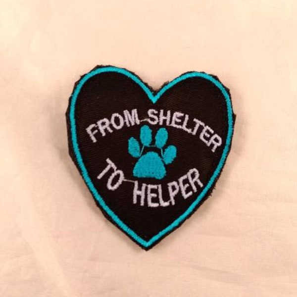 2.85"x2.71" Aqua Blue Heart shaped patch "From SHELTER TO HELPER" patch