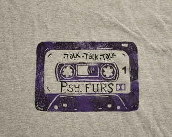 Purple and Black Cassette Psychedelic Furs, Talk talk talk, Retro Style Pop Art Concert Shirt, Block Print