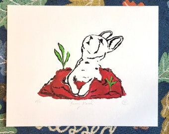 Bunny Mound Multi-layer Lino Print, Limited Edition 01 of 01