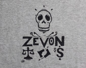 New Warren Zevon Block Printed Shirt Lawyers Guns and Money, classic rock, Black ink on Gray Cotton Unisex Shirt
