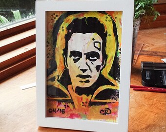 Joe Strummer of The Clash, Punk Rock Lino Print with original Watercolor Wall Art, 04 of 15, 5x7 framed, Limited Edition gift idea