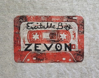 Warren Zevon Excitable Boy Cassette Block Print Design, Classic Album, 70s 80s Rock Music, Lino Print, Werewolves of London