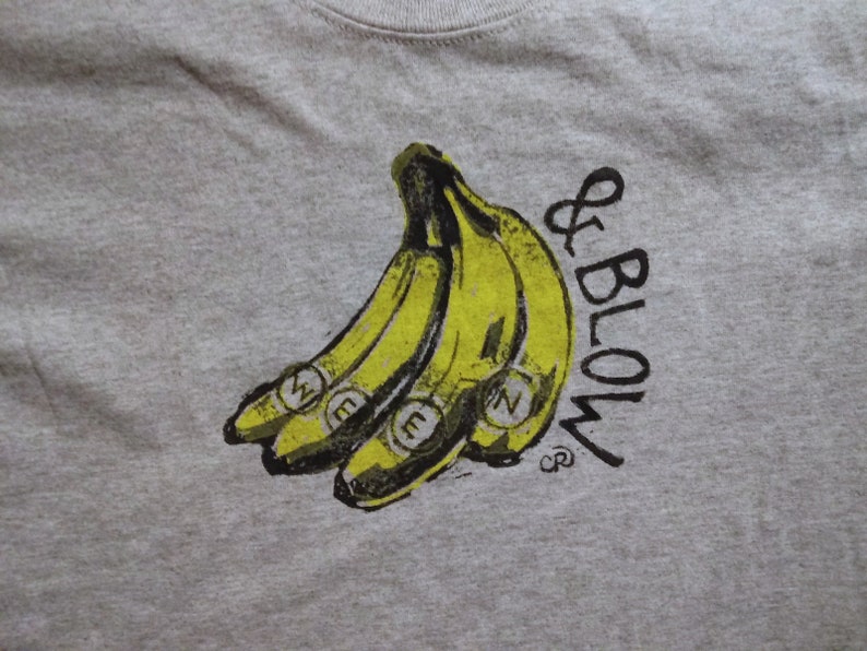 Bananas and Blow Ween Block Print Tshirt, Lino Print, 2 Layer Print