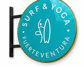 Custom Round Business Sign 50cm | Epoxy Coated Logo | 3D Lettering | Surf Shop Sign Algarve | Personalised Shop Banner | Handmade Wall Sign