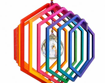 Crystal Mobile – Geometric Hanging Decor | DIY Wooden Kit | 11 Layer MDF Design with Feng Shui Pendant | Eco Friendly Natural Home Decor