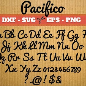 Polices SVG pour cricut, Monogramme, Pacifico svg alphabet de police, Svg Font; Svg, Dxf, Png; script svg, svg polices, svg police alphabet