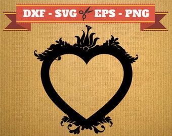 Heart floral frame SVG files for cricut - Frame dxf, silhouette cricut, silhouette cameo vector, File Svg, Dxf, EPS, PNG for cnc