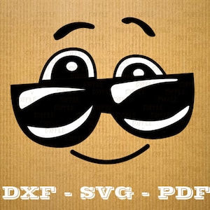 Format .dxf cool emoji emoticon smiley- CNC découpe fichier - vectoriel vinyle - Cricut - fichier DXF SVG Pdf