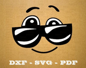 Format .dxf cool emoji emoticon smiley - CNC cutting file - Vector vinyl - DXF SVG Pdf file