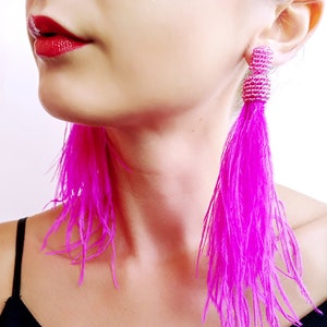 Ostrich Feather Earrings Pink Feather Earrings Feather Real - Etsy