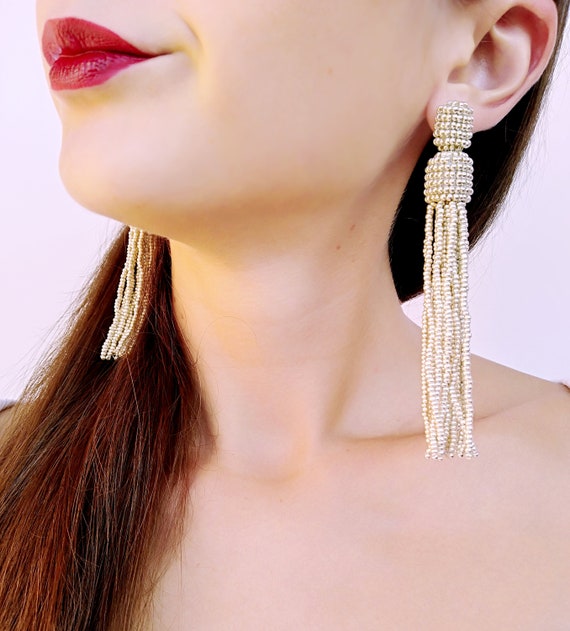 Clip tassel earring Silver tassel earrings fringe earrings | Etsy
