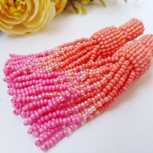 tassel earrings peach beads pink tassel earrings beaded tassel earrings oscar de la renta fringe earrings long statement earrings 7.5 Centimeters