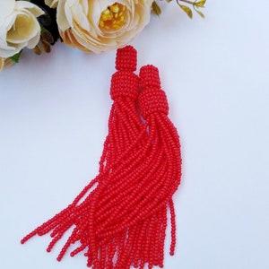 Red tassel earrings, beaded tassel earrings, Ukrainian handmade, stay with Ukraine image 5