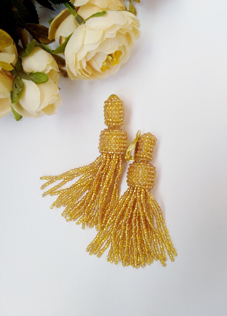 Gold Bridal Chandelier Earrings Gold Tassel Earrings Gold Etsy