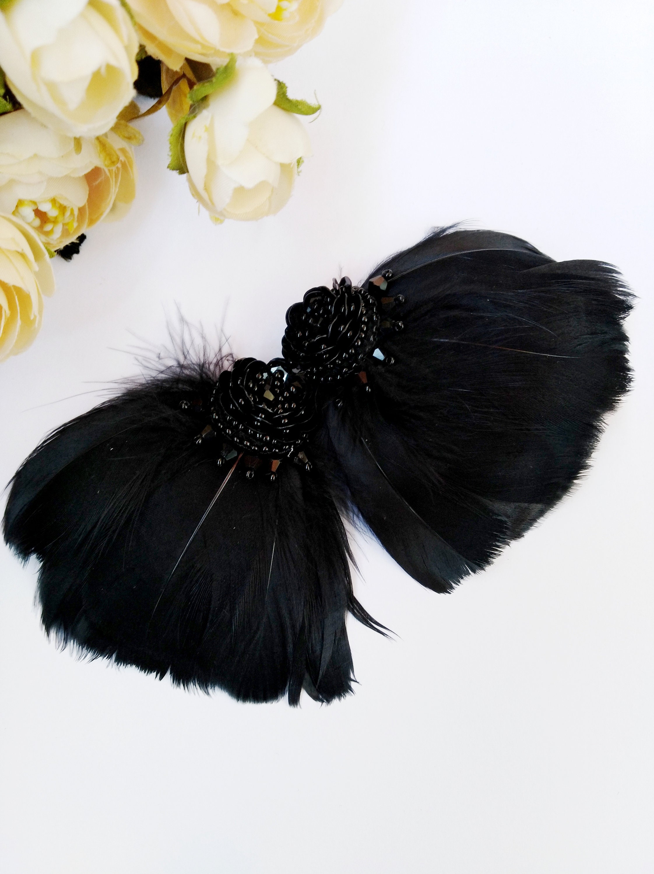 Large Black Feather Earrings Feather Dangle Earrings Black Etsy