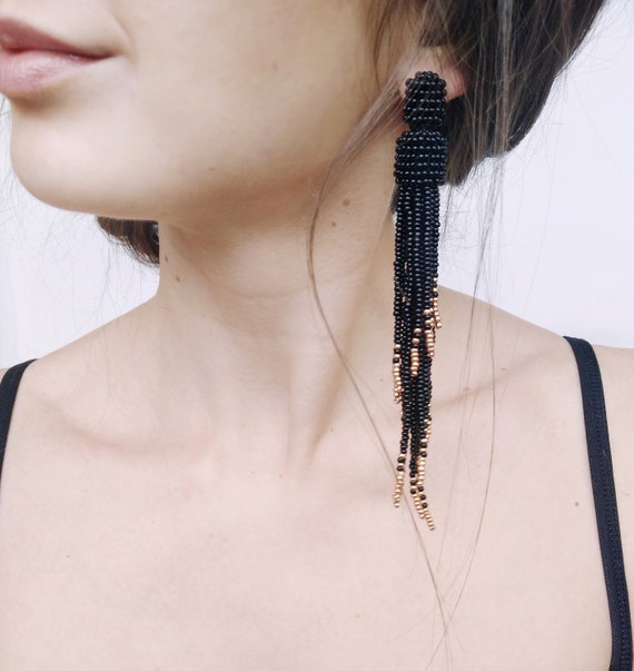 long black tassel earrings