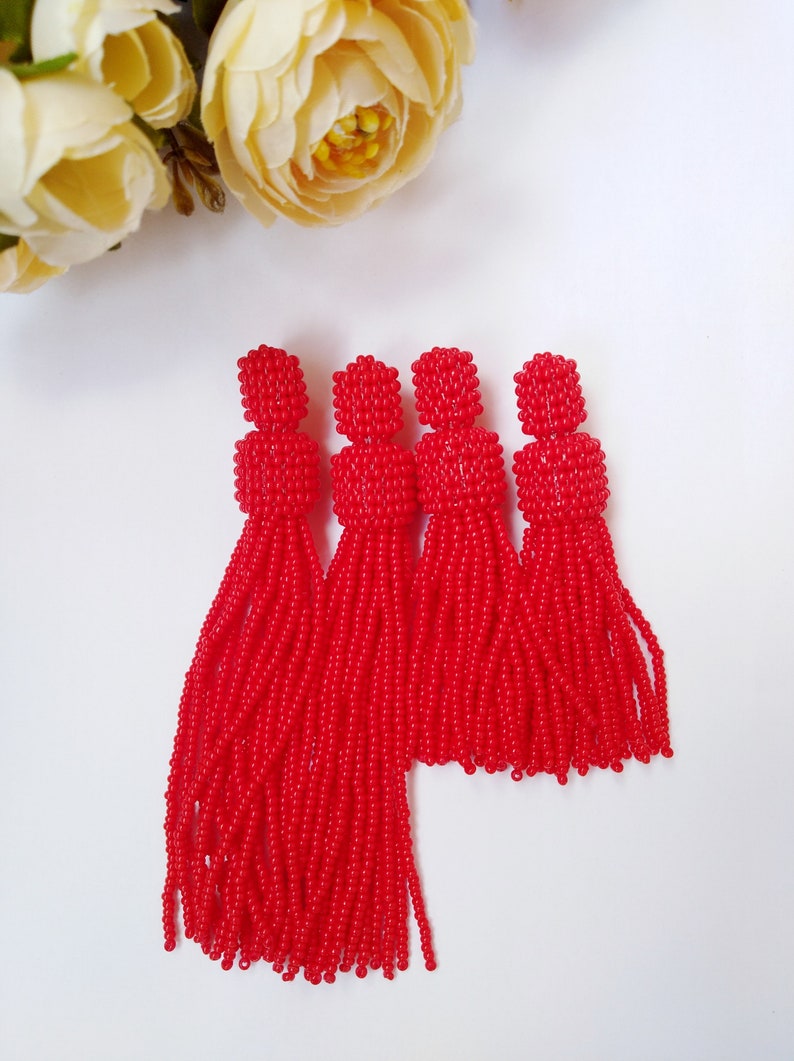 Red tassel earrings, beaded tassel earrings, Ukrainian handmade, stay with Ukraine image 6