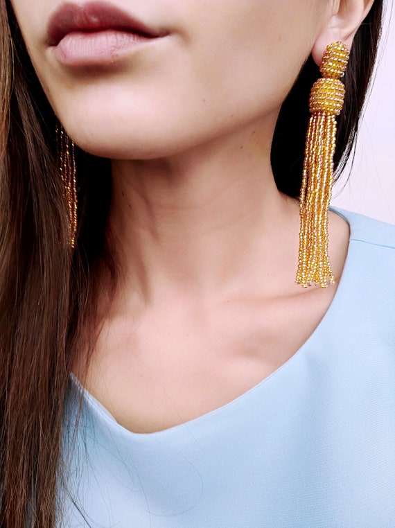 Gold bridal chandelier earrings gold tassel earrings gold | Etsy