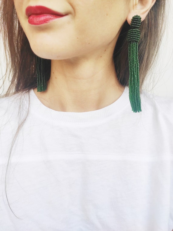 Green Tassel Earrings Oscar De La Renta Earrings Ukrainian Jewelry