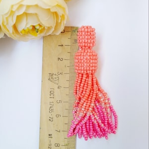 tassel earrings peach beads pink tassel earrings beaded tassel earrings oscar de la renta fringe earrings long statement earrings image 7