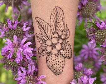 Strawberry Temporary Tattoo, Fruit Tattoo, Stocking Stuffers & Party Favors