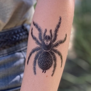 Tarantula Temporary Tattoos, Spider Tattoo, Arachnid Tattoo, Insect, Bug, Black Ink, Nature Tattoo, Spooky Season, Halloween Tattoo
