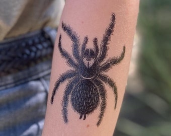 Tarantula Temporary Tattoo: Spooky Spider, Halloween Costume, Realistic Black Ink