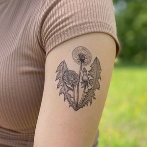 Dandelion Flower Temporary Tattoo, Wildflower Gift, Stocking Stuffers & Party Favors