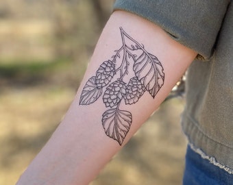Hops Vine Temporary Tattoo: Realistic Black Ink Botanical Design