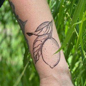 Lemon Temporary Tattoo, Fruit and Vegetable Art, Stocking Stuffers & Party Favors