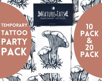 Chanterelle Tat Party Pack, 10 and 20 Pack Mushroom Temporary Tattoos, Party & Wedding Favors