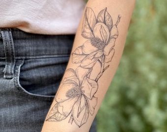 Magnolia Flower Temporary Tattoo, Nature Lover Gift, Stocking Stuffers & Party Favors