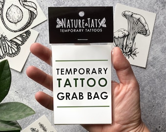 Nature Temporary Tattoo Grab Bag: 10 Variety Designs, Floral, Insect, Animals, Mushrooms & More