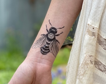 Big Bee Temporary Tattoo, Honey Bee, Bumble Bee Tattoo, Insect, Bug, Nature Tattoo, Stocking Stuffer