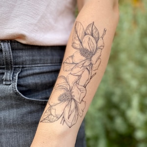 Magnolia Flower Temporary Tattoo, Nature Lover Gift, Stocking Stuffers & Party Favors