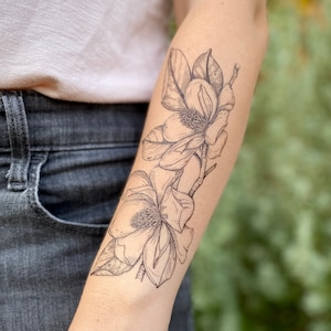 Magnolia Flower Temporary Tattoo, Nature Lover Gift, Stocking Stuffers & Party Favors