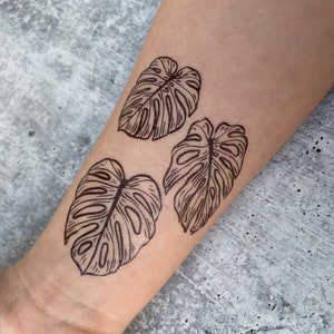 Monstera Leaves Temporary Tattoo, Tropical Nature Tattoo, Rare House Plants Tattoo